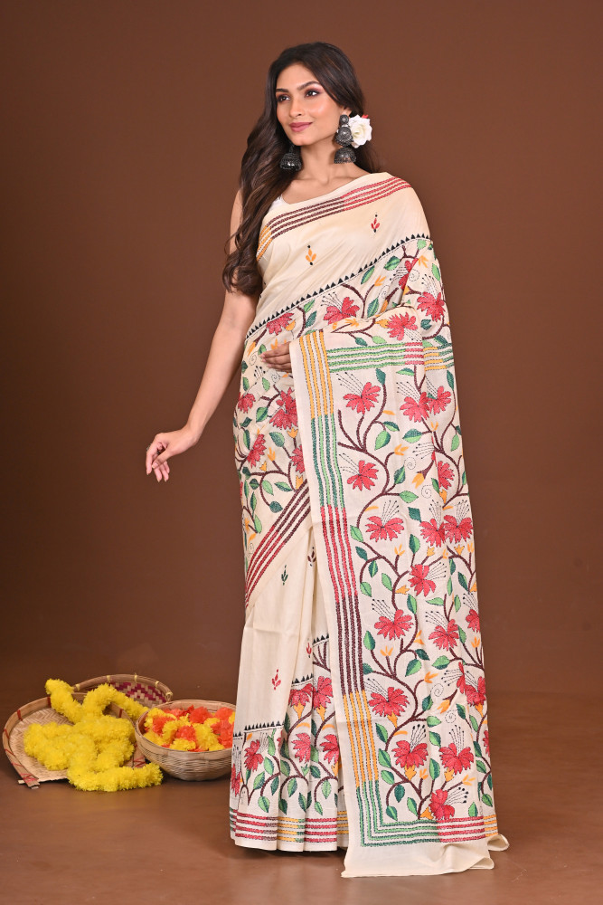 MRINALINI PURE SILK KANTHA SAREE