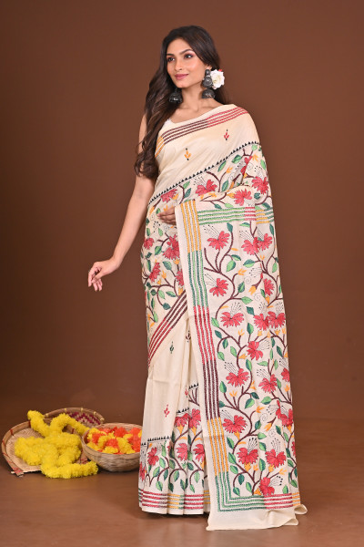 MRINALINI PURE SILK KANTHA SAREE