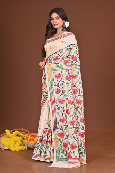MRINALINI PURE SILK KANTHA SAREE