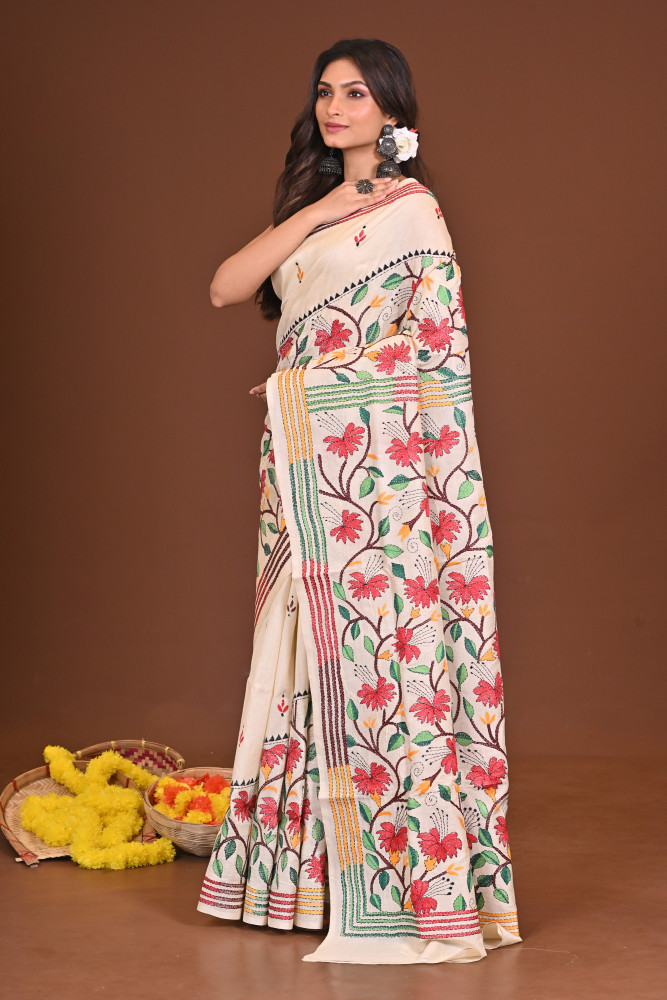 MRINALINI PURE SILK KANTHA SAREE