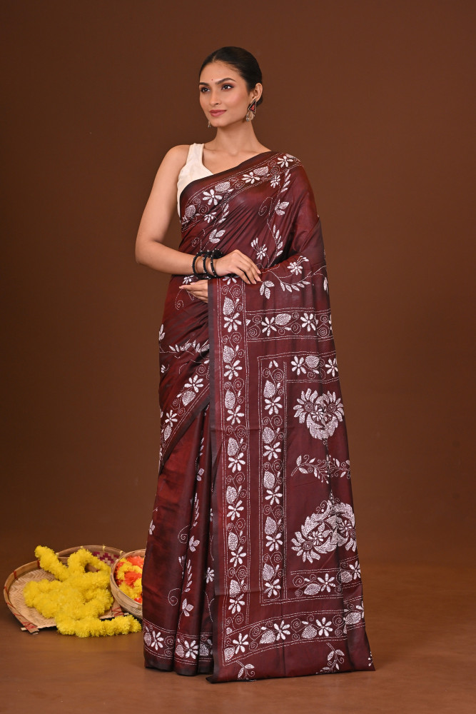 MRITTUNJOYEE BLENDED SILK KANTHA SAREE