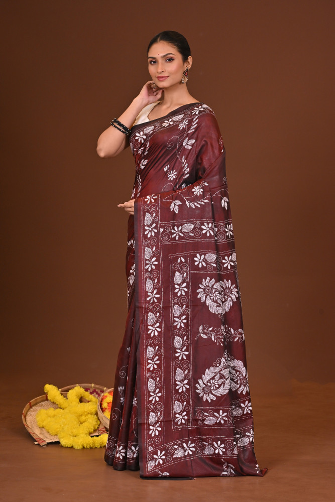 MRITTUNJOYEE BLENDED SILK KANTHA SAREE