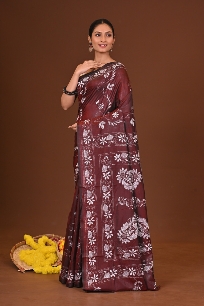 MRITTUNJOYEE BLENDED SILK KANTHA SAREE
