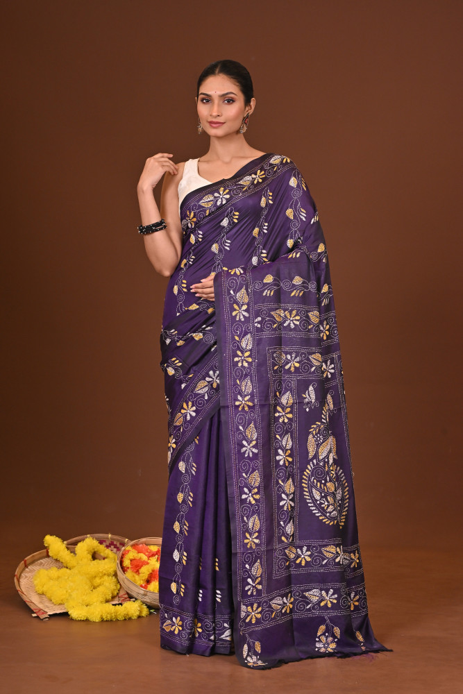 NAVARANGI BLENDED SILK KANTHA SAREE