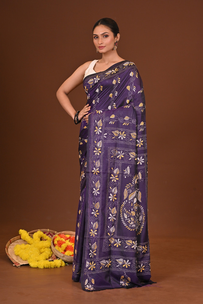 NAVARANGI BLENDED SILK KANTHA SAREE