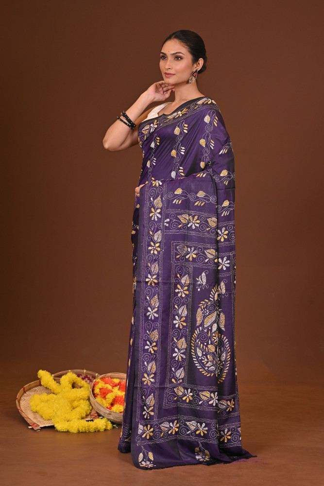 NAVARANGI BLENDED SILK KANTHA SAREE
