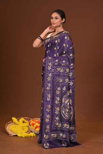 NAVARANGI BLENDED SILK KANTHA SAREE
