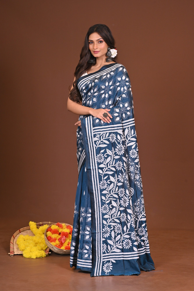 NEELANJALI BLENDED SILK KANTHA SAREE
