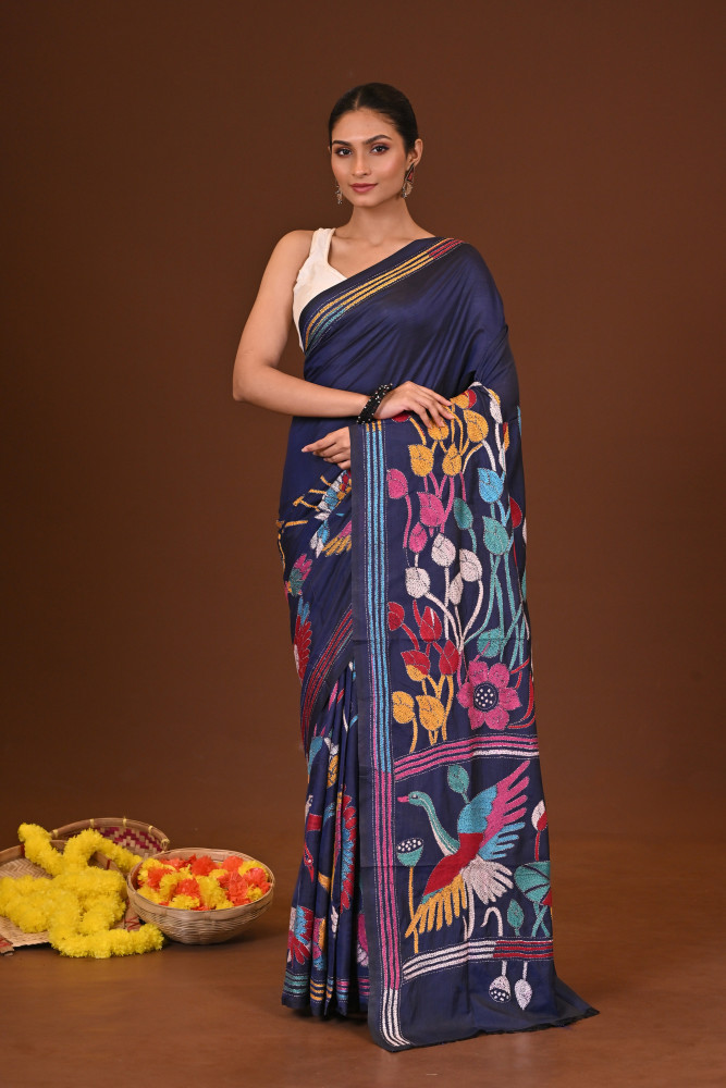 NEELIMA BLENDED SILK KANTHA SAREE