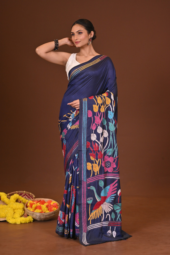 NEELIMA BLENDED SILK KANTHA SAREE