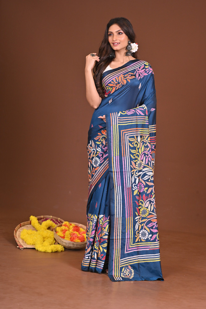 NEELJHORA BLENDED SILK KANTHA SAREE