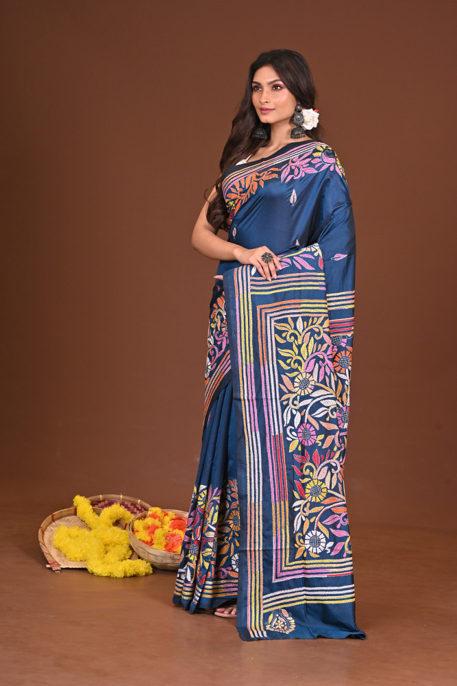 NEELJHORA BLENDED SILK KANTHA SAREE