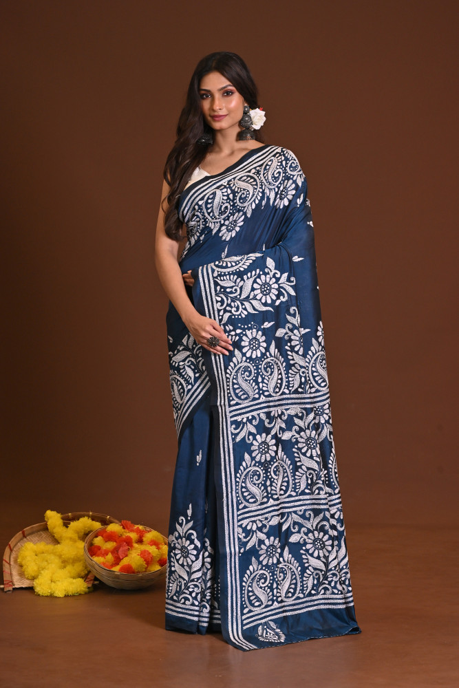 NEELPUSHPIKA BLENDED SILK KANTHA SAREE