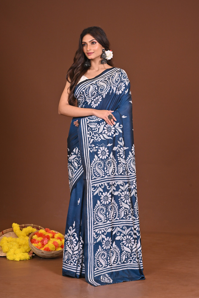 NEELPUSHPIKA BLENDED SILK KANTHA SAREE