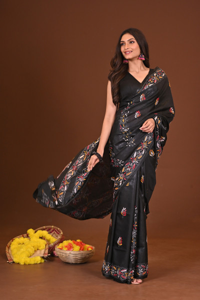 NISHIDHAGA BLENDED SILK KANTHA SAREE