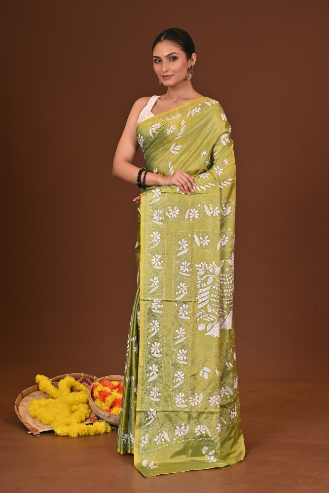 PANNA BLENDED SILK KANTHA SAREE