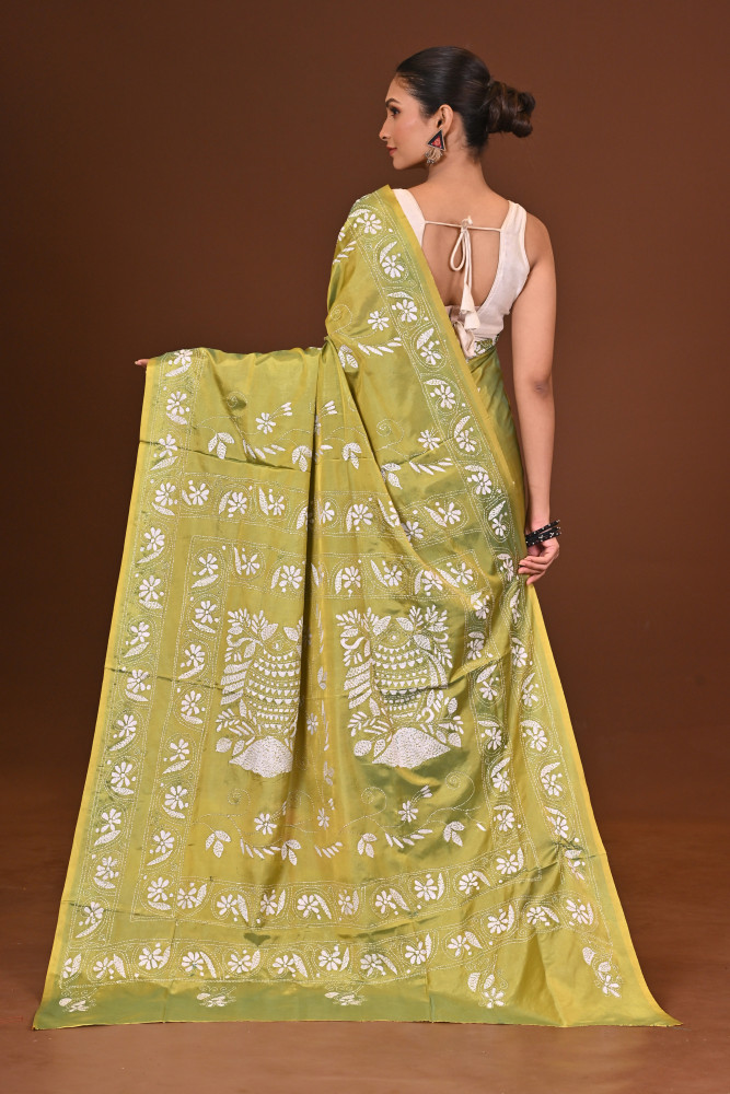 PANNA BLENDED SILK KANTHA SAREE
