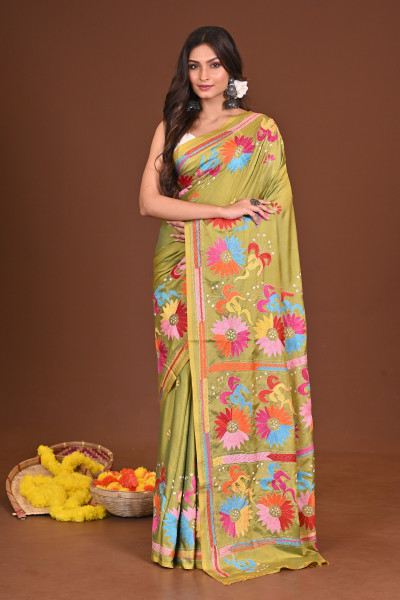 PATAPORI BLENDED SILK KANTHA SAREE