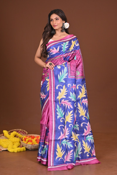 PHOOLKOLI TUSSAR DIY HANDPAINT KANTHA SAREE
