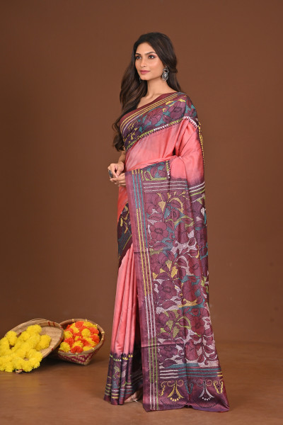 PRABHARANJAN BLENDED SILK KANTHA SAREE
