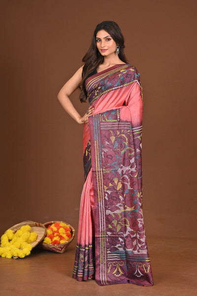 PRABHARANJAN BLENDED SILK KANTHA SAREE