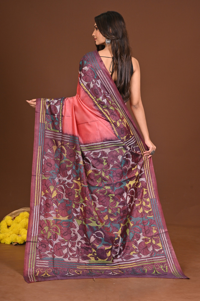 PRABHARANJAN BLENDED SILK KANTHA SAREE