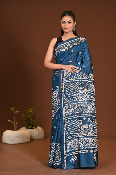 PURE SILK  GUJRATI KANTHA SAREE