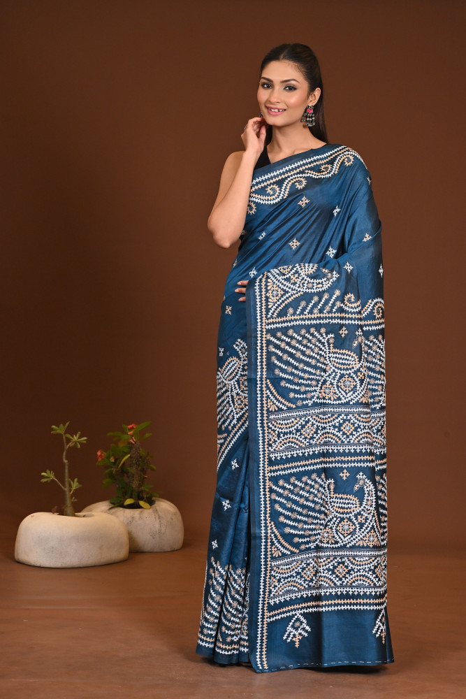 PURE SILK  GUJRATI KANTHA SAREE
