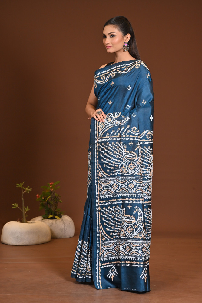 PURE SILK  GUJRATI KANTHA SAREE