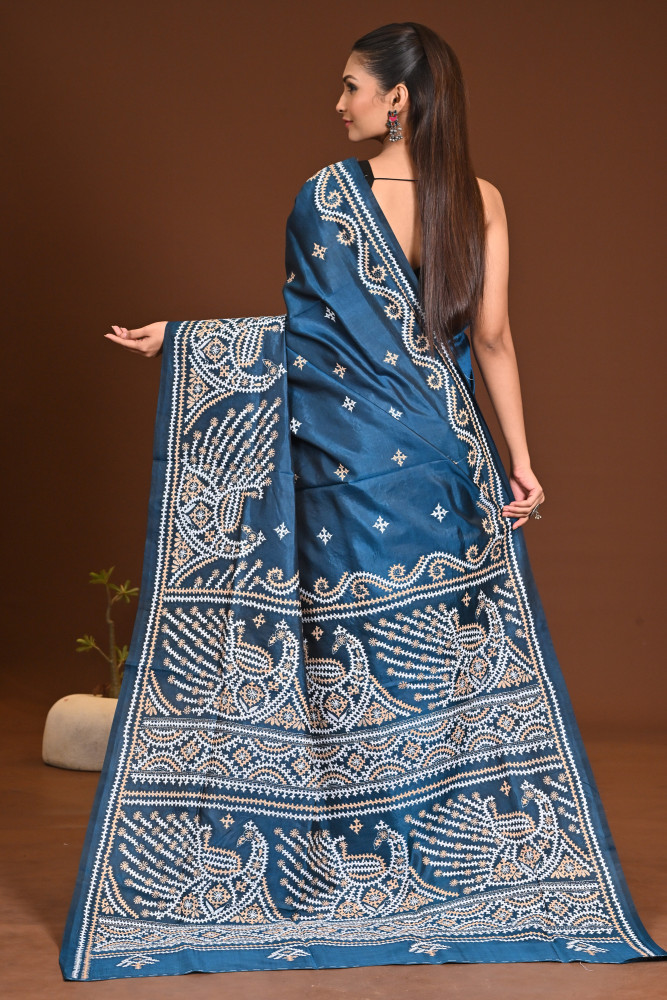 PURE SILK  GUJRATI KANTHA SAREE