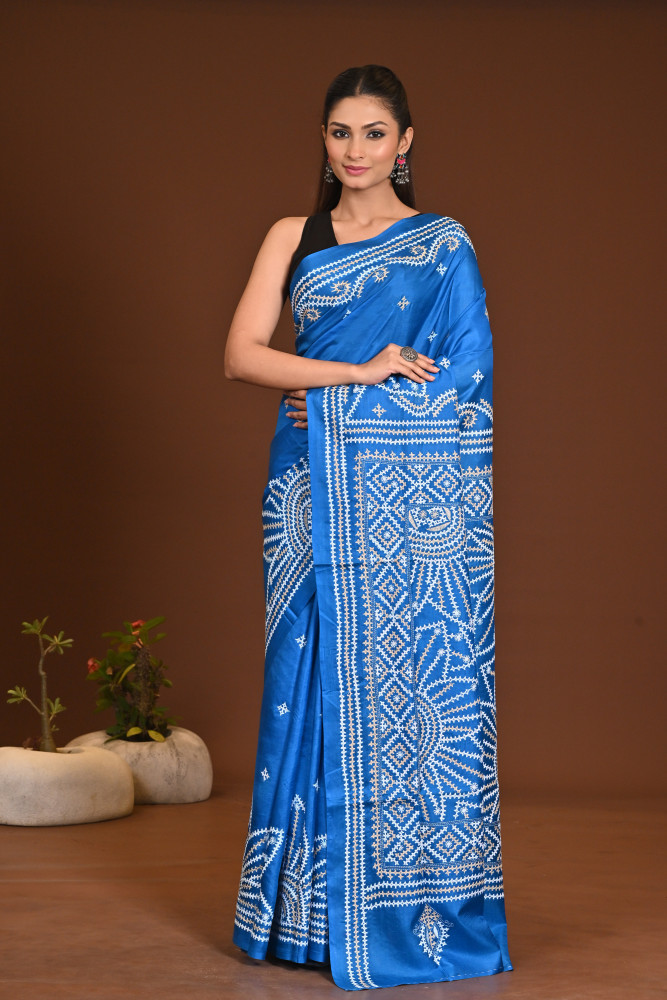 Image of PURE SILK GUJRATI KANTHA SAREE