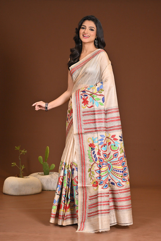 PURE SILK KANTHA SAREE