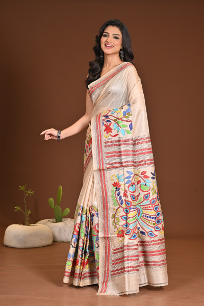 PURE SILK KANTHA SAREE