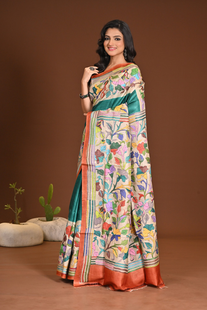 PURE SILK KANTHA SAREE