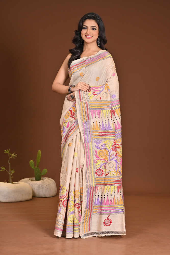 Image of PURE SILK KANTHA SAREE