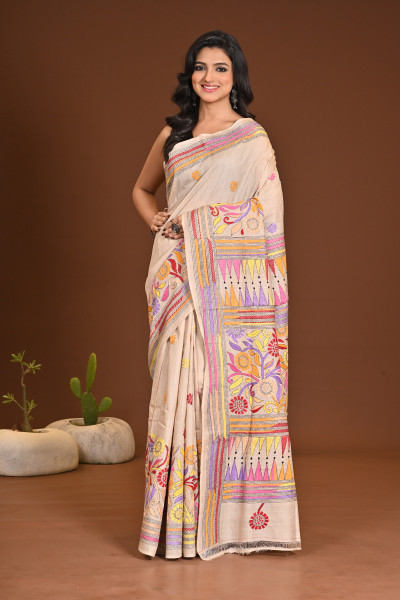 PURE SILK KANTHA SAREE