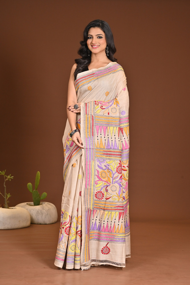PURE SILK KANTHA SAREE