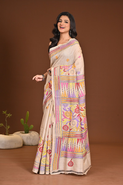 PURE SILK KANTHA SAREE