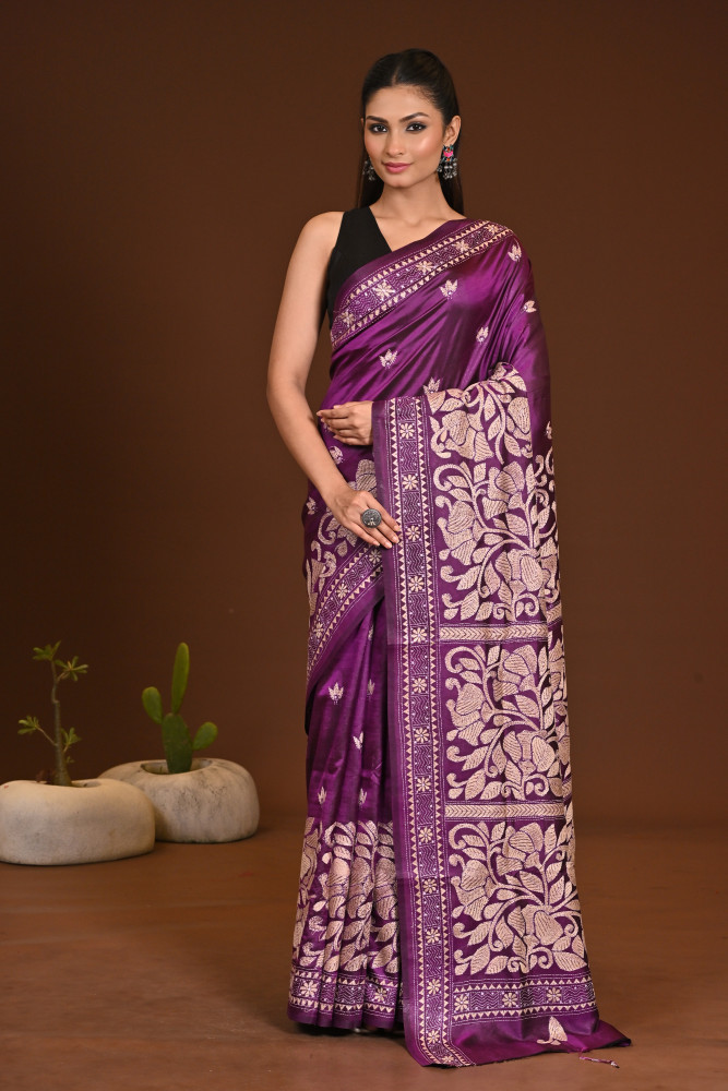 Image of PURE SILK KANTHA SAREE