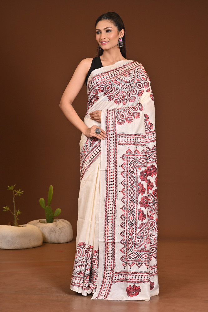 PURE SILK KANTHA SAREE