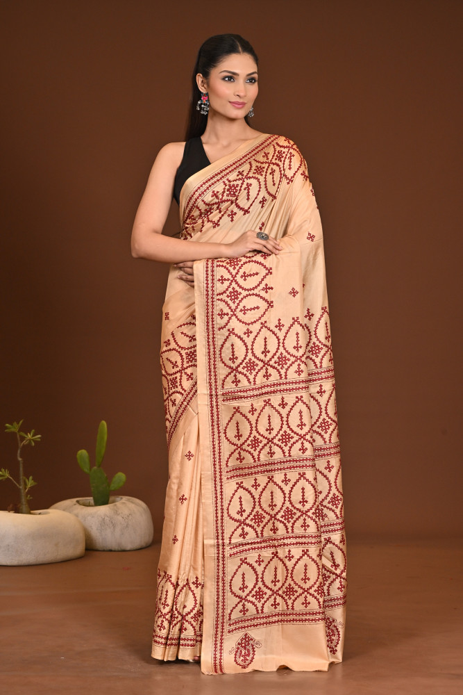 Image of PURE SILK KANTHA SAREE