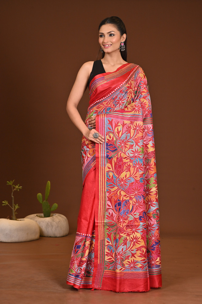 Image of PURE SILK KANTHA SAREE