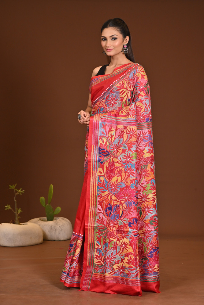 PURE SILK KANTHA SAREE