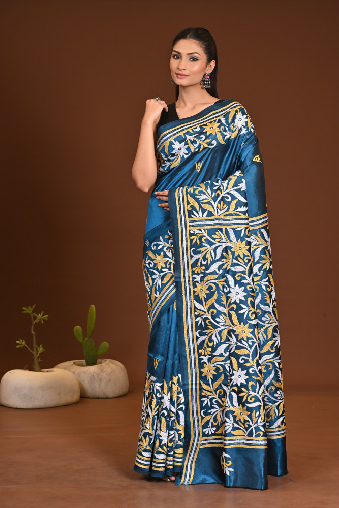 Image of PURE SILK KANTHA SAREE