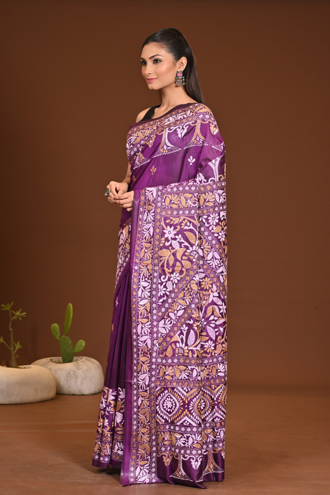PURE SILK KANTHA SAREE