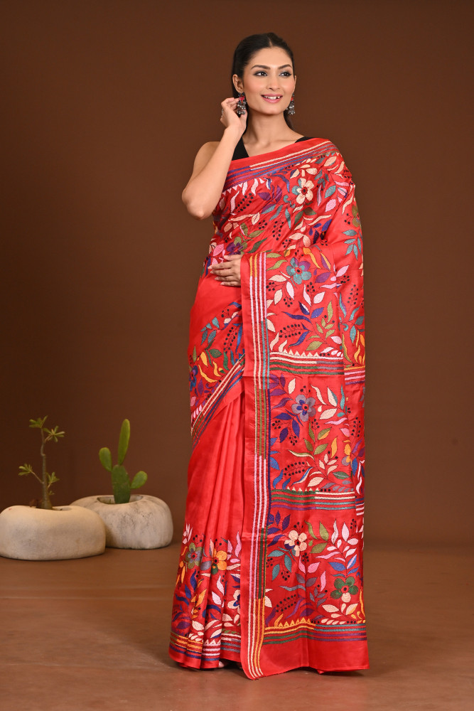 PURE SILK KANTHA SAREE