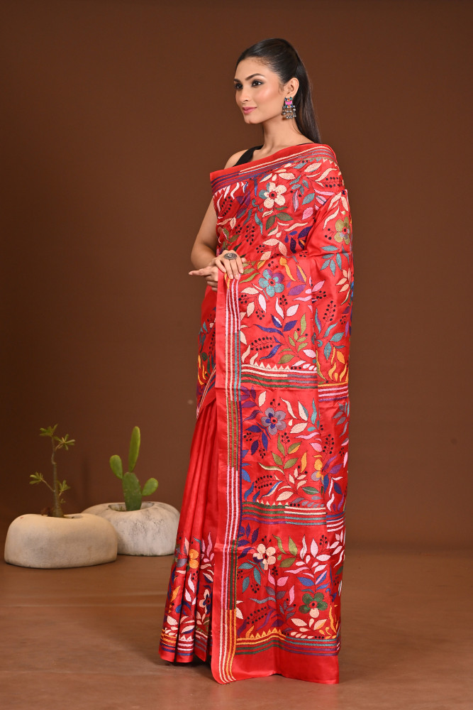 PURE SILK KANTHA SAREE