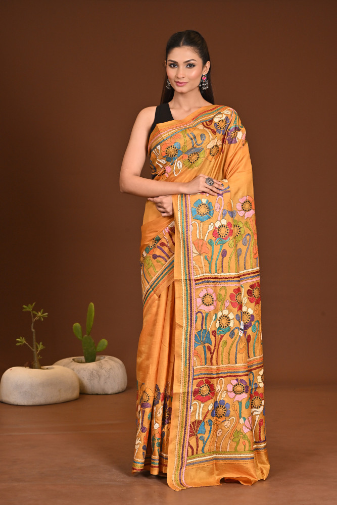 Image of PURE SILK KANTHA SAREE