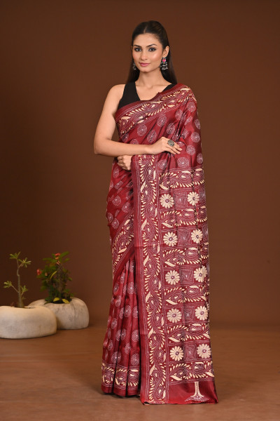 PURE SILK KANTHA SAREE