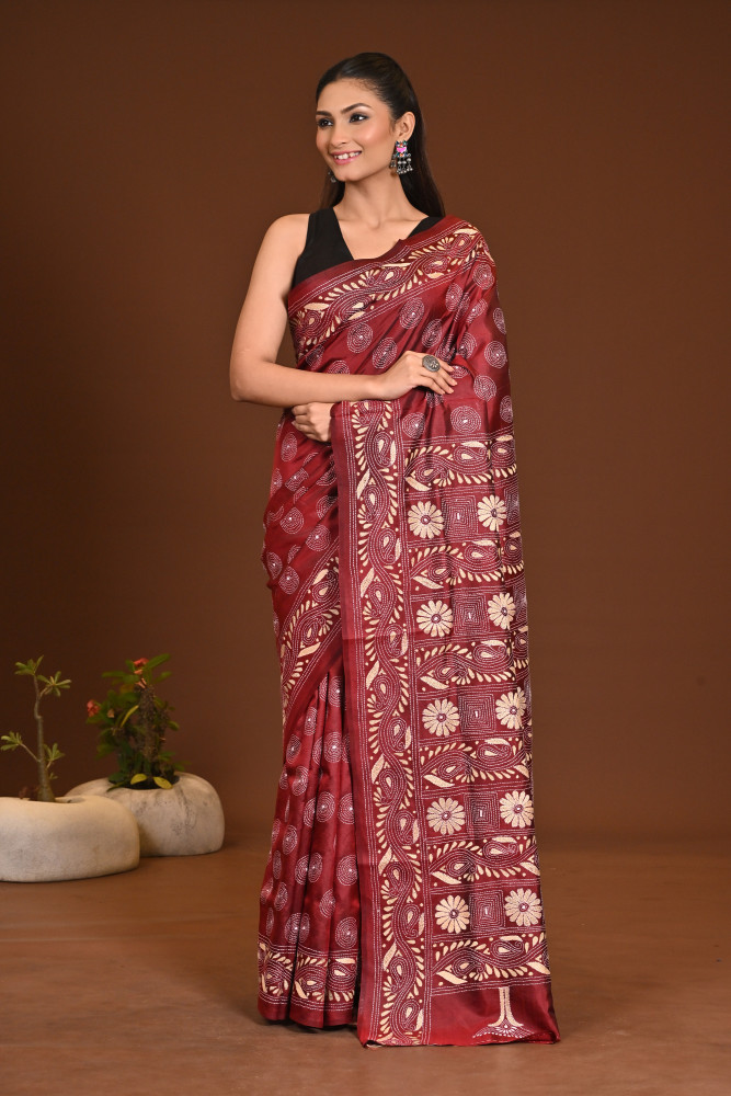 PURE SILK KANTHA SAREE